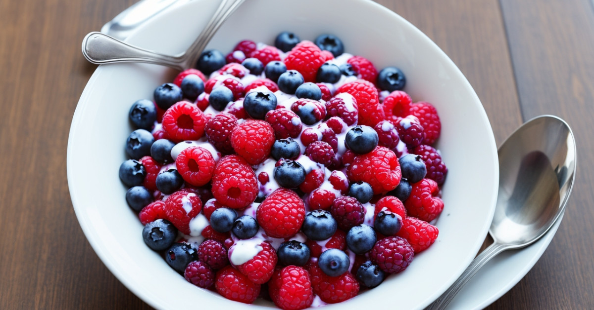 Bowl of fresh mixed berries top view