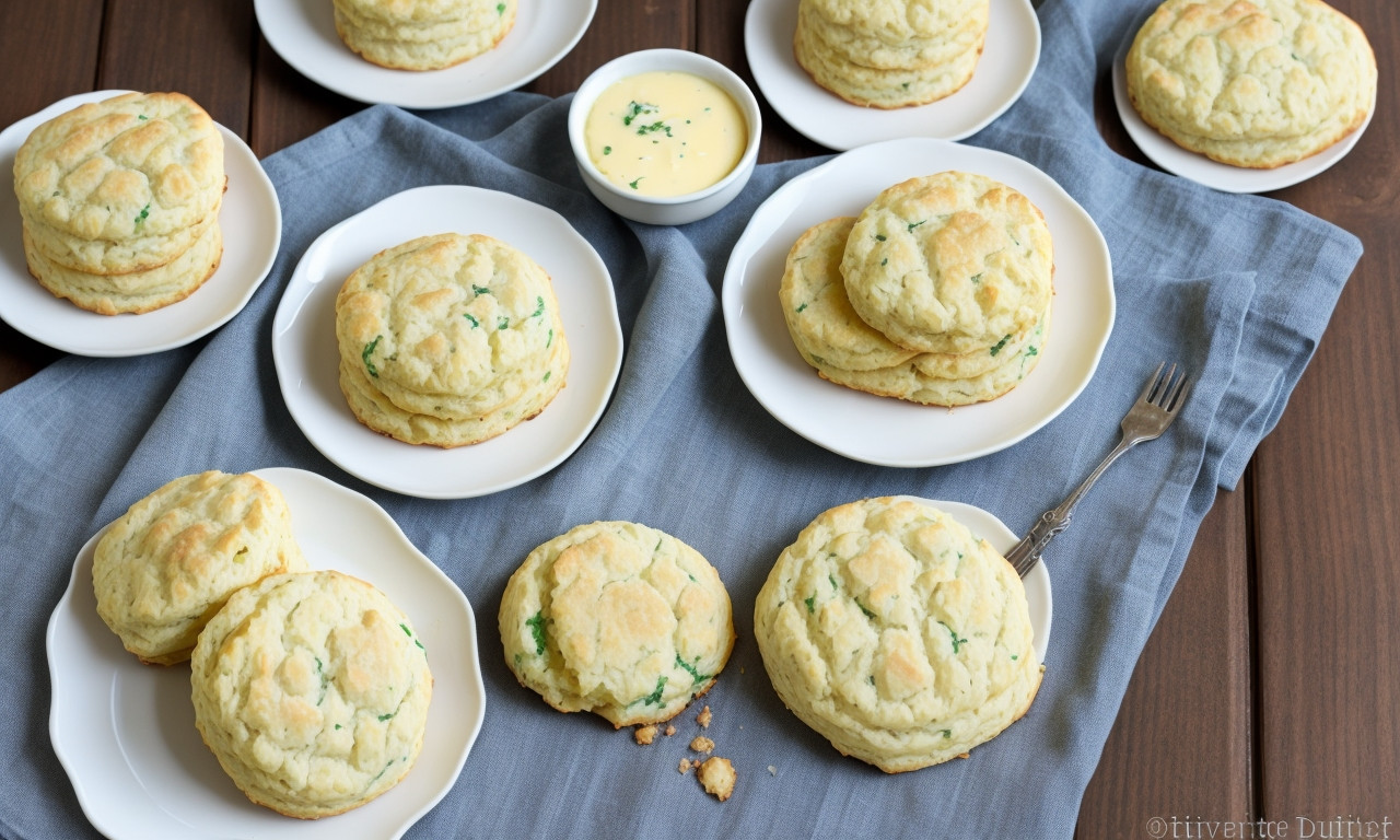 Fresh buttermilk drop biscuits on a wooden table.