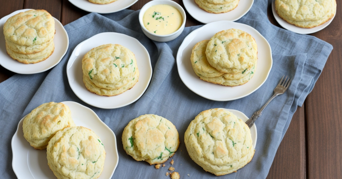 Fresh buttermilk drop biscuits on a wooden table.