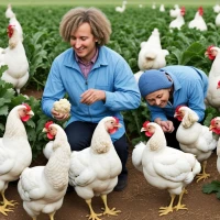 Chickens feeding on cauliflower for healthy poultry diet tips. Chickens feeding on cauliflower for healthy poultry diet tips.