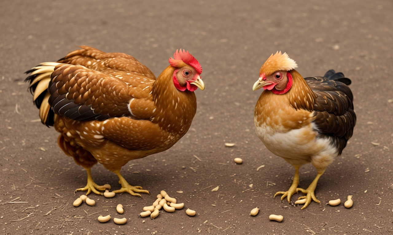 Chickens pecking at peanut butter on a farm.