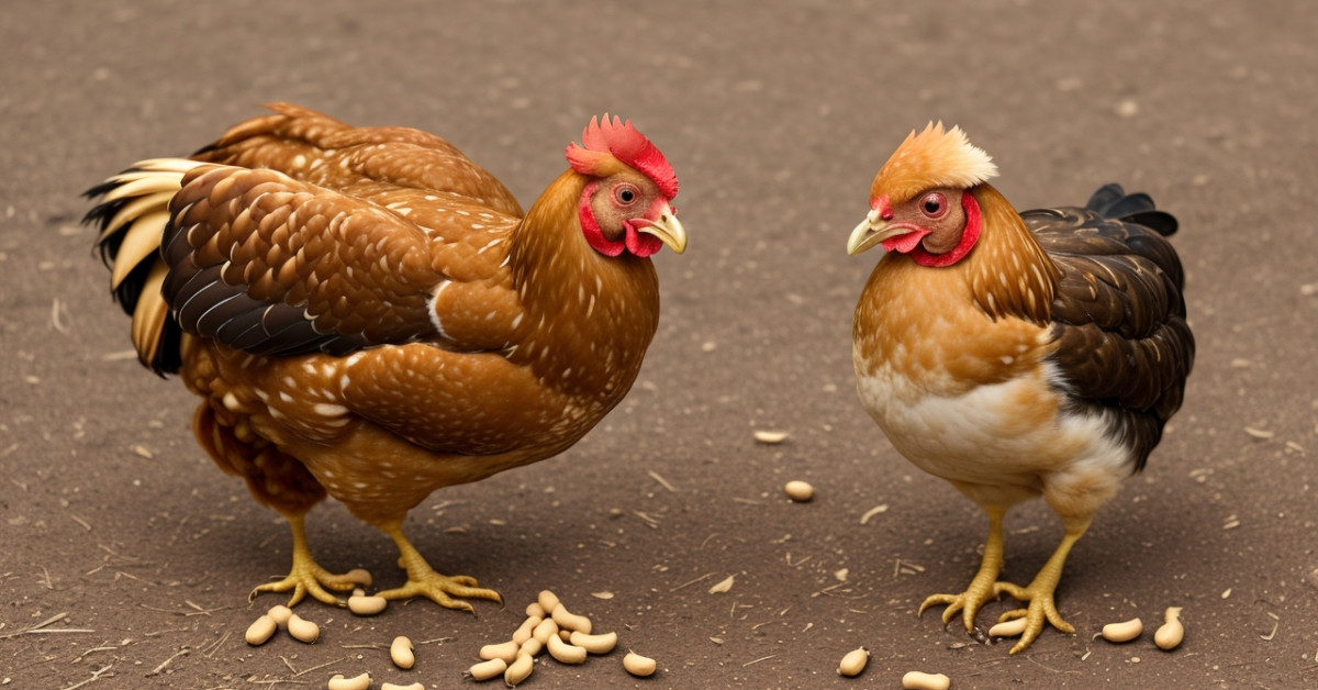 Chickens pecking at peanut butter on a farm.