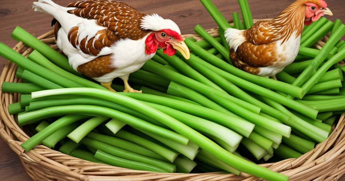Chickens eating celery guide for backyard poultry nutrition.
