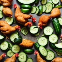 Chickens eating cucumbers guide for poultry diets. Chickens eating cucumbers guide for poultry diets.