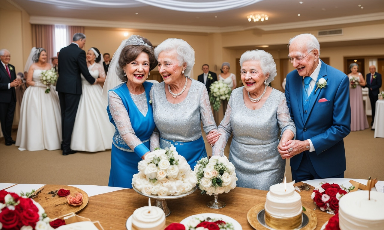 Couple celebrating 54th wedding anniversary with festive decorations.