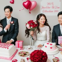 Couple toasting 9th wedding anniversary with unique gifts. Couple toasting 9th wedding anniversary with unique gifts.