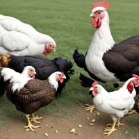 Chickens pecking at raisins to discuss their suitability as snacks. Chickens pecking at raisins to discuss their suitability as snacks.