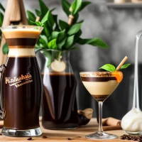 Vegan Espresso Martini without Kahlua garnished with fresh vegetables. Vegan Espresso Martini without Kahlua garnished with fresh vegetables.