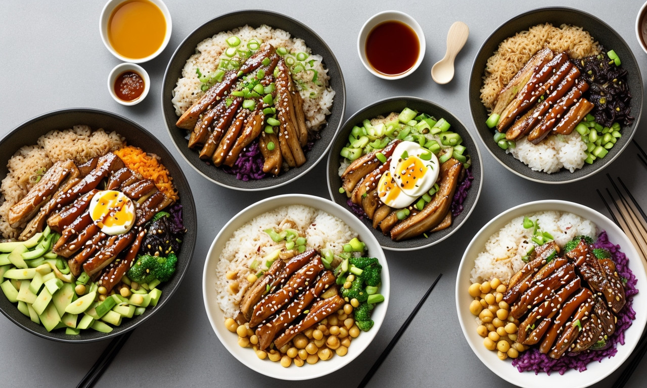 Delicious teriyaki bowl with fresh veggies and rice