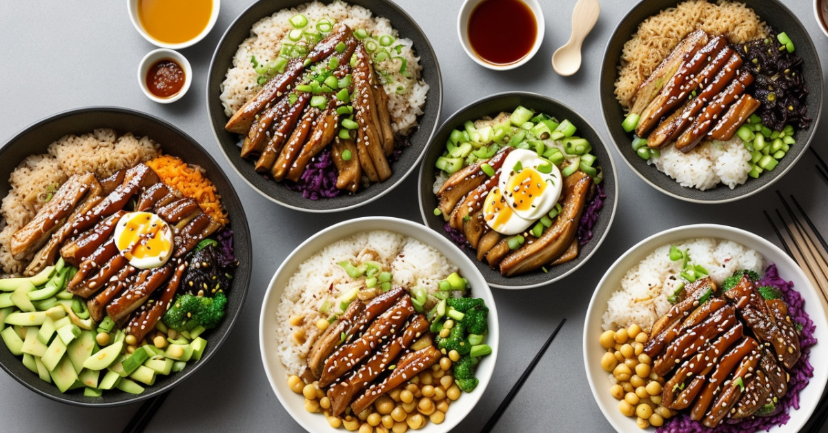 Delicious teriyaki bowl with fresh veggies and rice