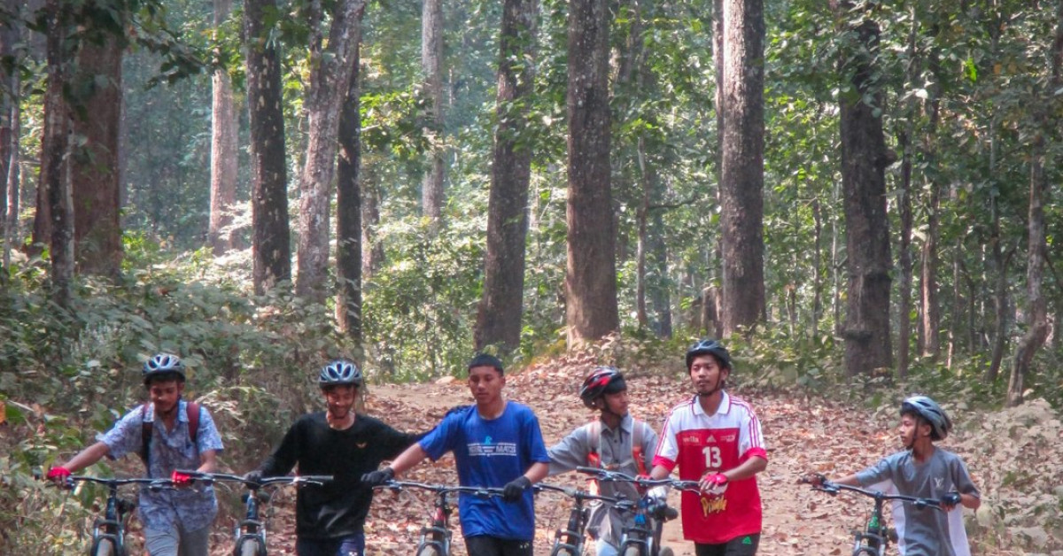 Cyclist enjoying health benefits of biking in nature.