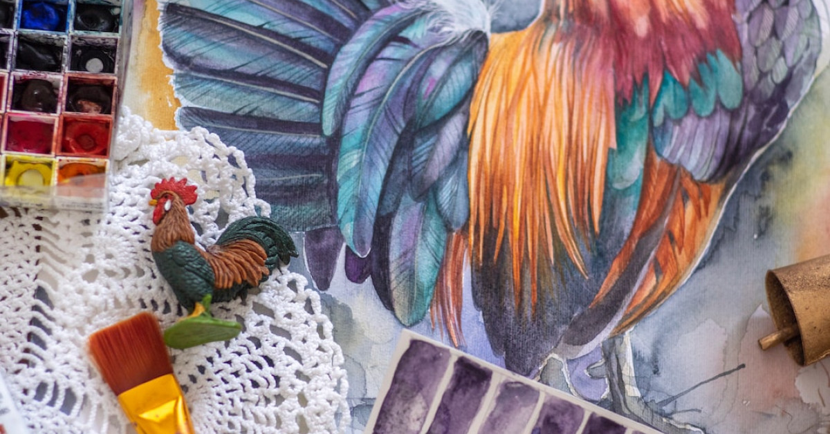 Easter Egger rooster with vibrant, multicolored feathers.