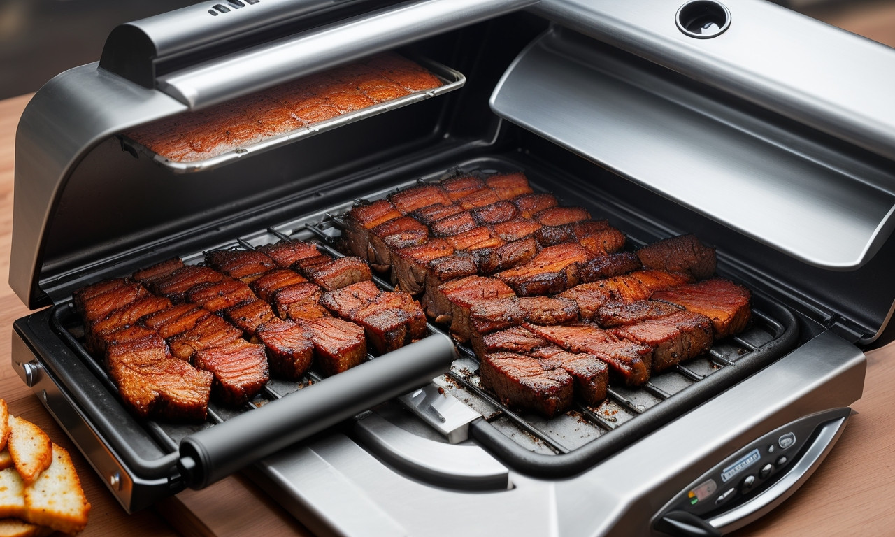 Perfectly smoked brisket in electric smoker.