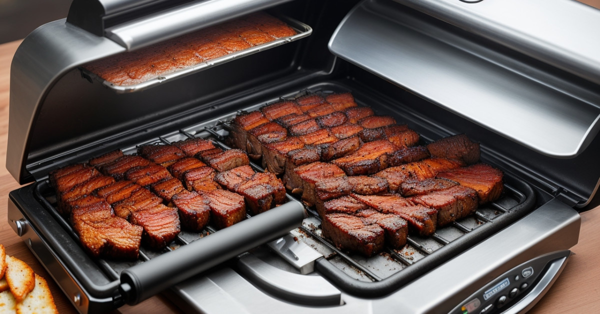 Perfectly smoked brisket in electric smoker.