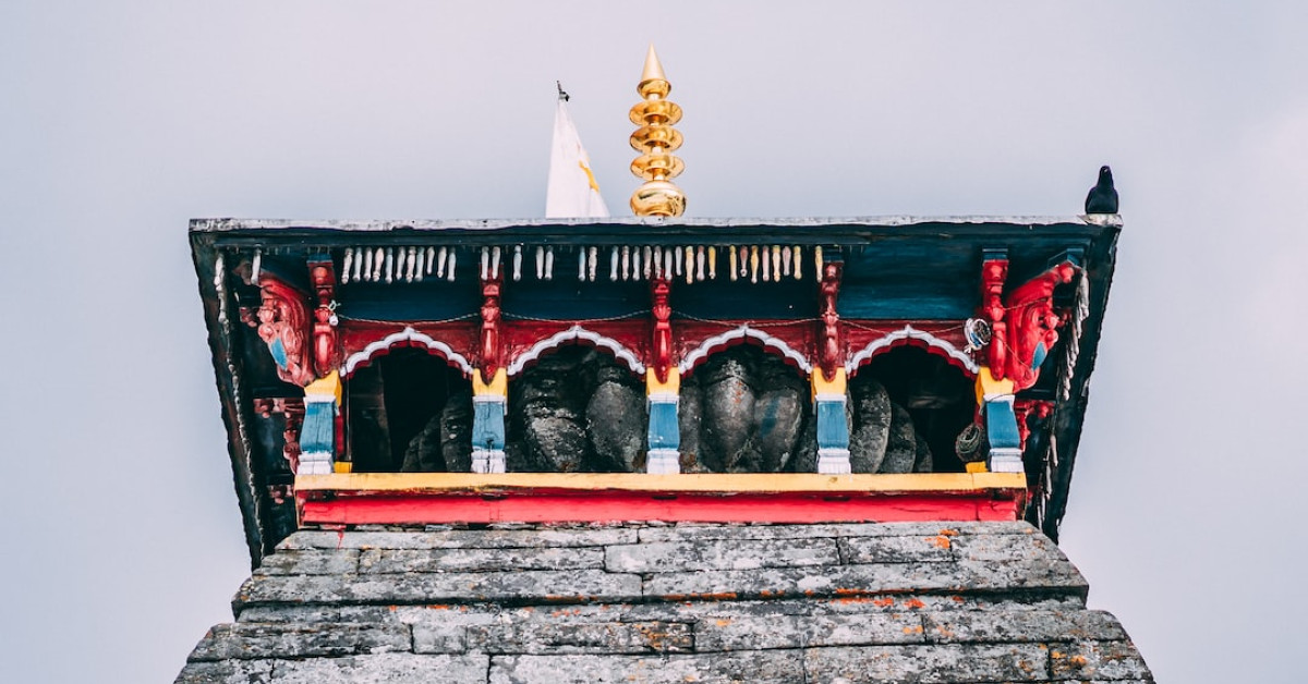 Temple trekking across spiritual mountain landscapes.