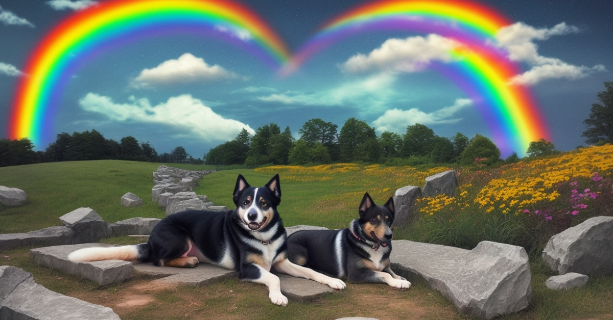 Rainbow Bridge comfort quotes for grieving a lost pet.