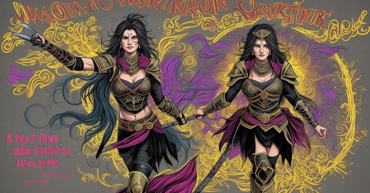 Warrior woman with quotes overlay for inspiration and empowerment.