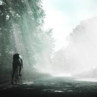 Cyclist experiencing euphoria on scenic ride. Cyclist experiencing euphoria on scenic ride.