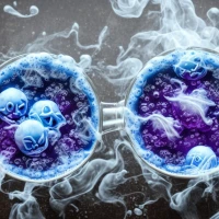 Gourmet Ghost Bubblicious coffee in cup with steam rising. Gourmet Ghost Bubblicious coffee in cup with steam rising.