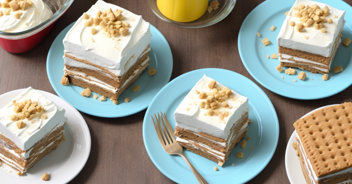 Graham cracker icebox cake with fresh vegetable garnishing.