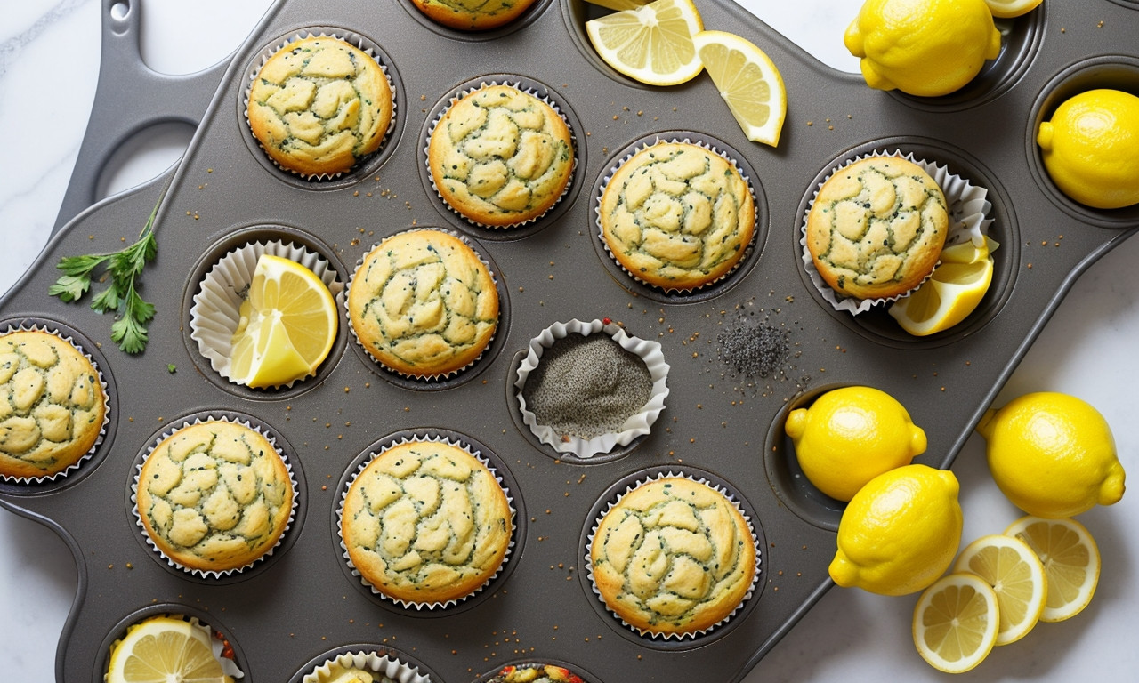Lemon poppy seed muffin on a plate.