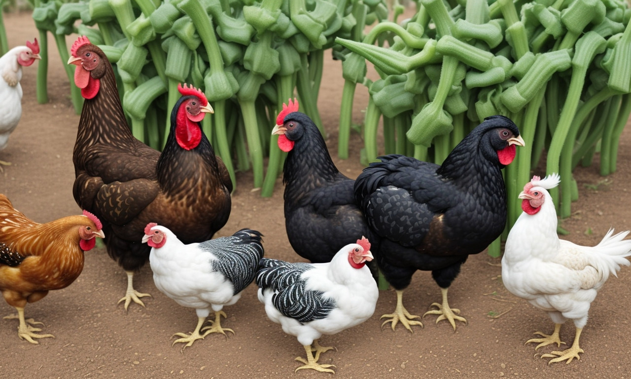Okra health benefits and risks for chicken feed concept.