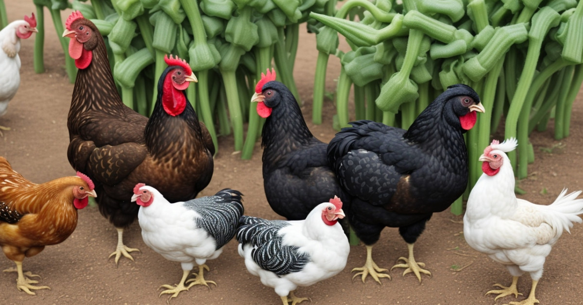 Okra health benefits and risks for chicken feed concept.