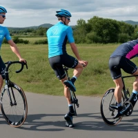 Cyclist showcasing muscular calf development from riding bike. Cyclist showcasing muscular calf development from riding bike.