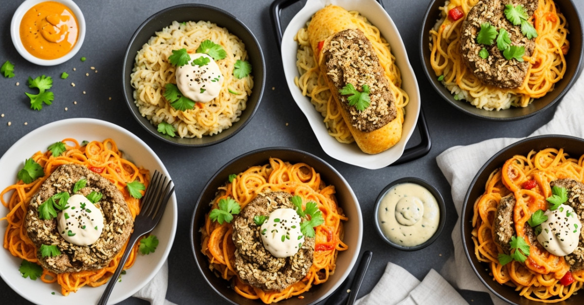 Bowl of noodles with veggies in the Roll and Bowl trend.
