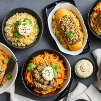 Bowl of noodles with veggies in the Roll and Bowl trend. Bowl of noodles with veggies in the Roll and Bowl trend.