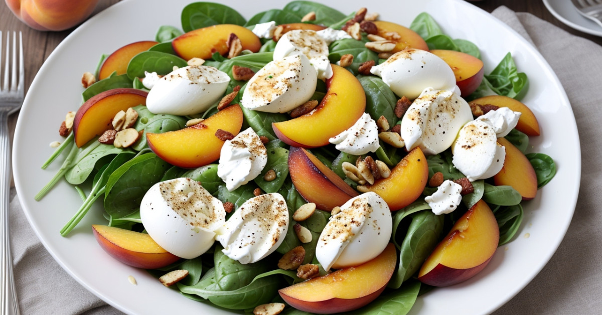 Peach Burrata Salad on Plate