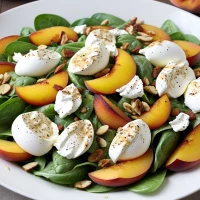 Peach Burrata Salad on Plate Peach Burrata Salad on Plate
