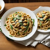 Paglia e Fieno pasta with vegetables on a white plate. Paglia e Fieno pasta with vegetables on a white plate.