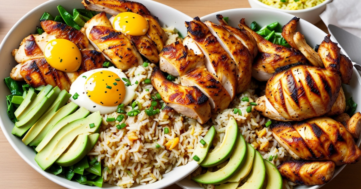 Delicious chicken bowls with fresh vegetables and savory sauce.