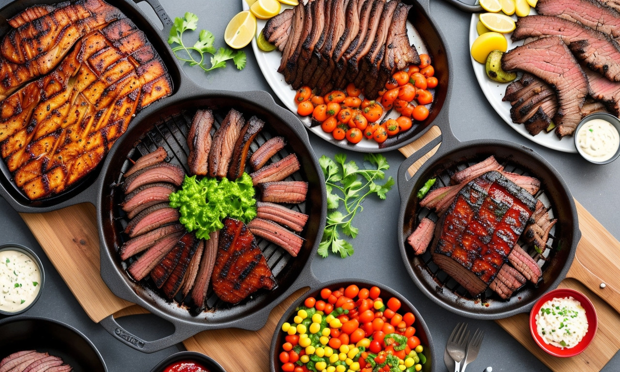 Vegetarian brisket BBQ on grill with smoke.