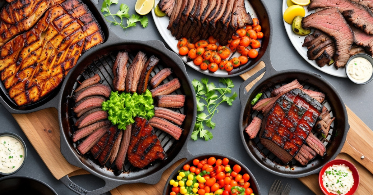 Vegetarian brisket BBQ on grill with smoke.