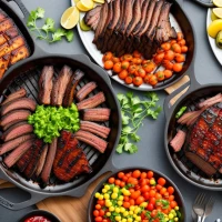 Vegetarian brisket BBQ on grill with smoke. Vegetarian brisket BBQ on grill with smoke.