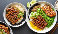 Delicious teriyaki bowl filled with savory meats and vegetables.