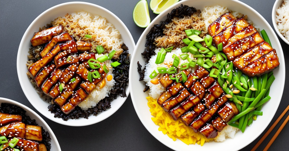 Delicious teriyaki bowl filled with savory meats and vegetables.