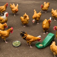 Chickens pecking at jalapenos on a farm. Chickens pecking at jalapenos on a farm.