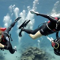 2009 split-face diving accident scene illustration. 2009 split-face diving accident scene illustration.