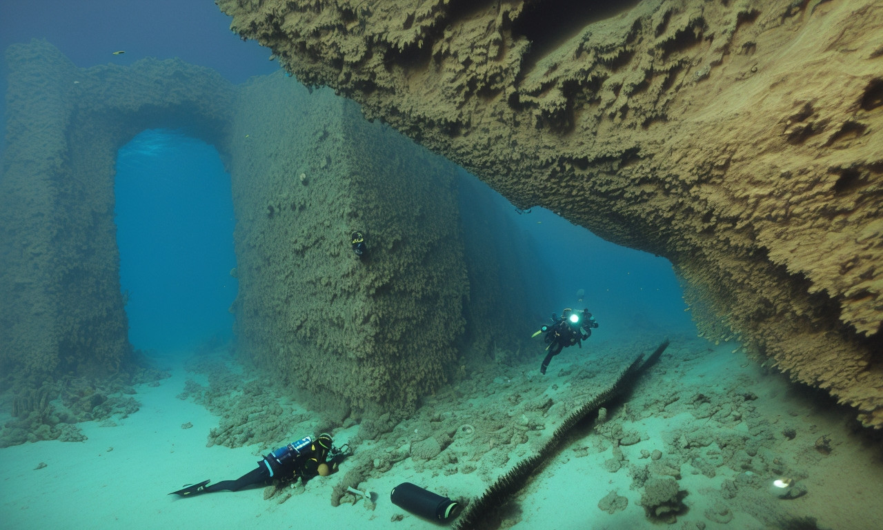 Sunken ship explored by divers in Paria catastrophe.