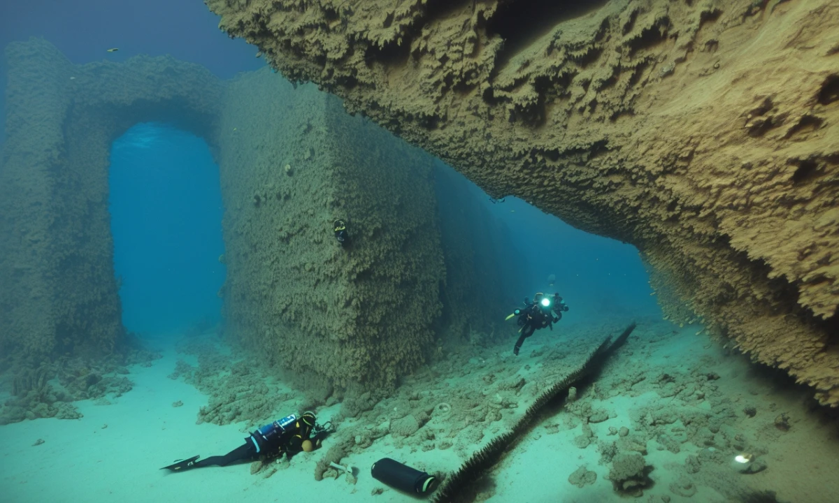 Sunken ship explored by divers in Paria catastrophe.
