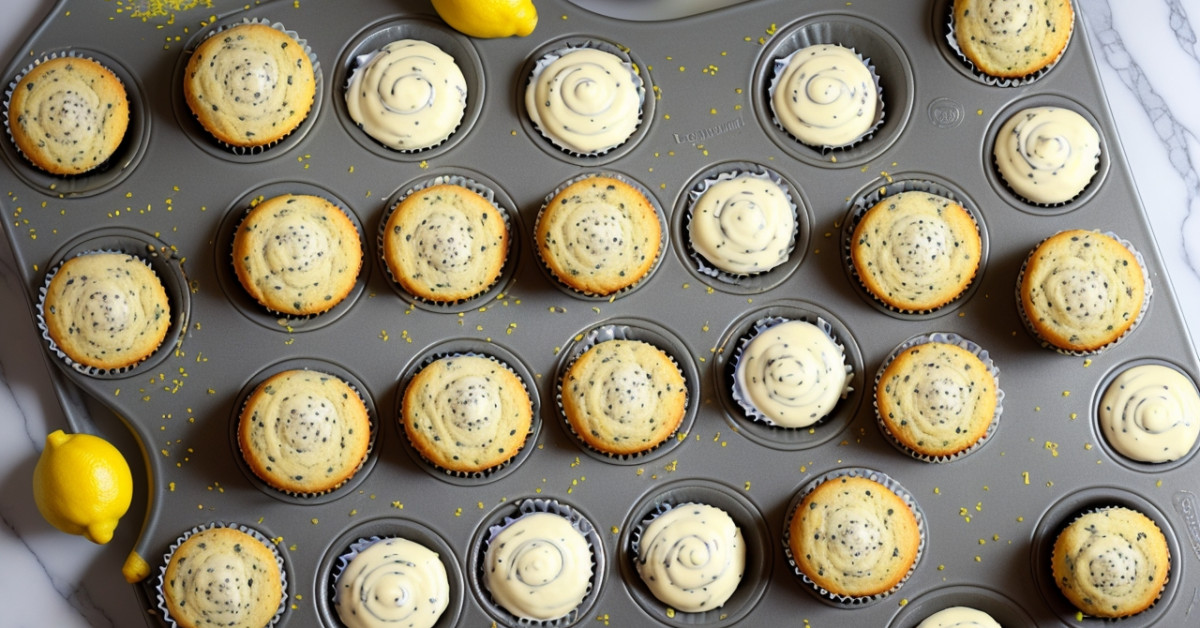 Lemon poppy seed muffins on a cooling rack