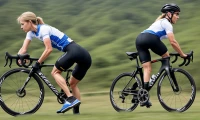 Cyclist demonstrating glute muscle workout through biking outdoors.