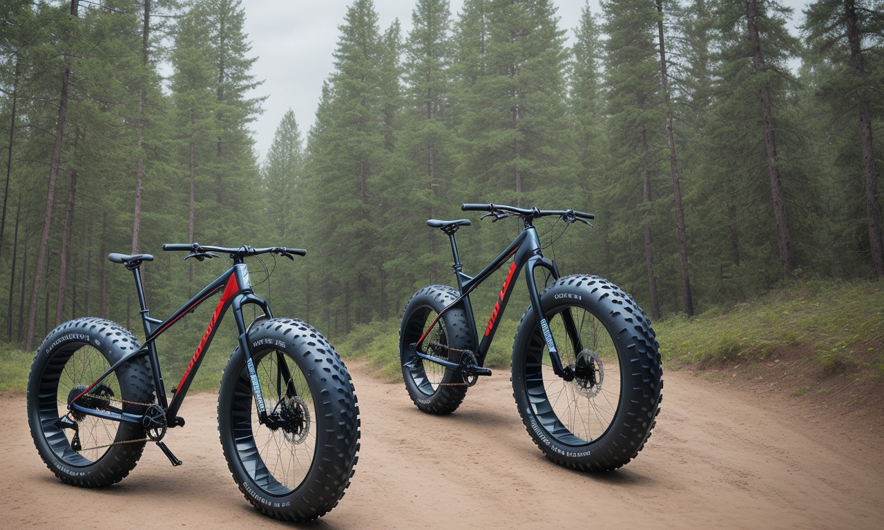 Man cycling on mountain trail with framed fat bike.