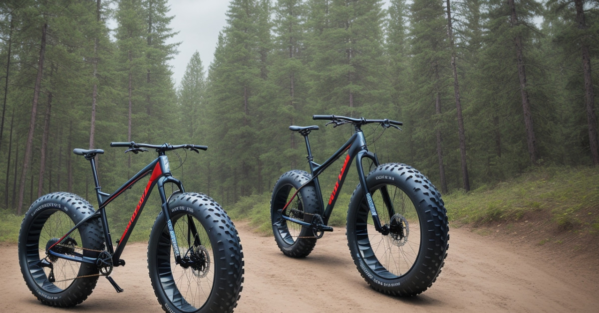 Man cycling on mountain trail with framed fat bike.