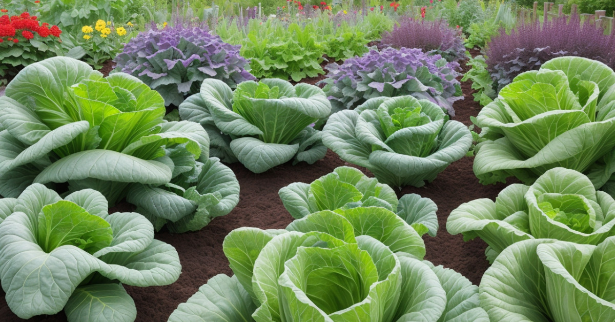 Cabbage garden with beneficial companion plants.