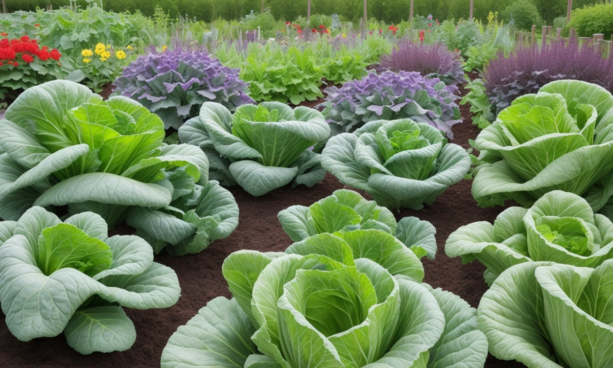Cabbage garden with beneficial companion plants.