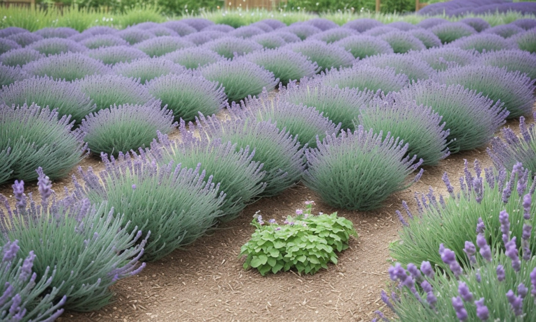 Lavender garden with companion plants flourishing